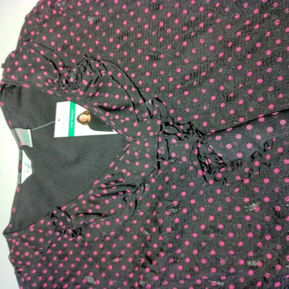 Laura Ashley Trip Ready Shirt Plus Size 1X Black Lace Pink Polka Dot Stretch New - Picture 15 of 16
